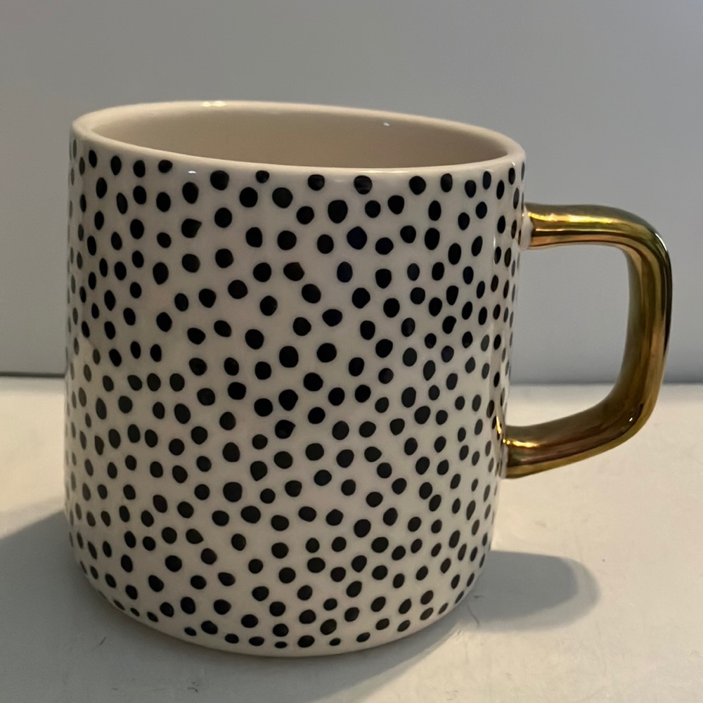 Black Polka Dot Mug with Gold Handle